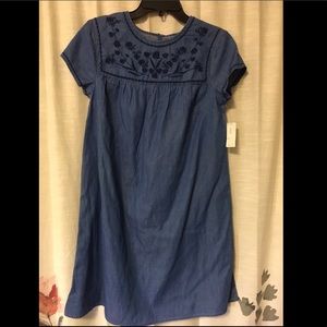 Denim/chambray dress with embroidery on the top